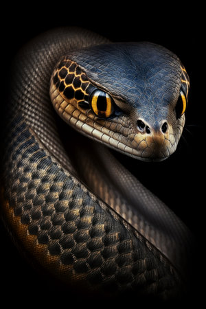 Snake portrait on dark background, AI Generativeの素材