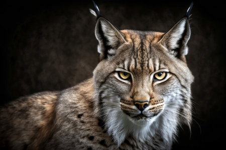 Lynx portrait on dark background, AI Generativeの素材