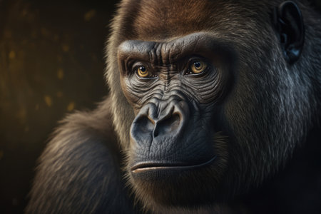 Close portrait adult gorilla, digital illustration painting, Generative AIの素材
