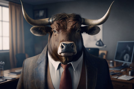 Portrait of a ANIMAL in a business suit at the office, digital illustration painting, Generative AIの素材