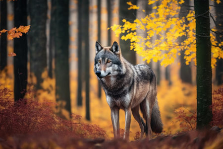Close up wild Wolf in nature habitat. Illustration, Generative AIの素材