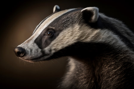 Badger portrait on dark background, AI Generativeの素材