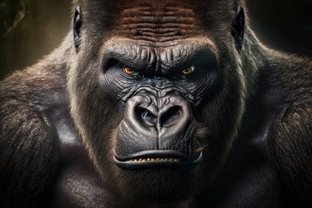 Close portrait adult gorilla, digital illustration painting, Generative AIの素材