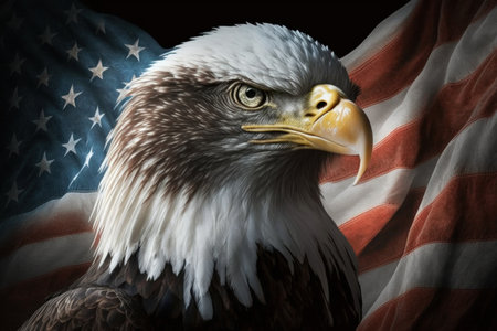 American eagle on USA flag. Illustration, Generative AIの素材