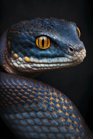 Snake portrait on dark background, AI Generativeの素材