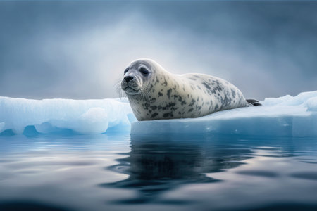 Seal on the ice of the lake. Illustration, Generative AIの素材