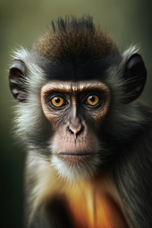 Monkey portrait on dark background, digital illustration painting, Generative AIの素材