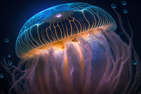 An extremely sharp and detailed portrait of jellyfish, digital illustration painting, Generative AIの素材