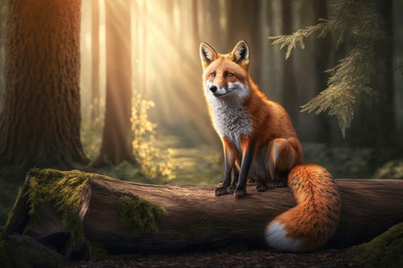 Close up wild red fox in nature habitat. Illustration, Generative AIの素材