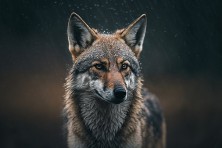 Wolf animal in the rain. Illustration, Generative AIの素材
