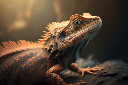 Lizard portrait on dark background, AI Generativeの素材