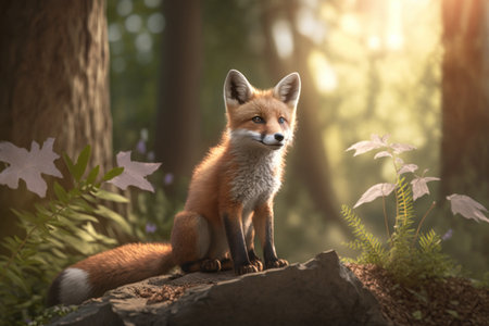 Close up wild red fox in nature habitat. Illustration, Generative AIの素材