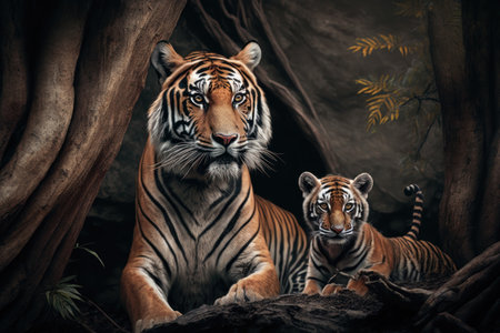 Tiger cub in natural habitat. Illustration, Generative AIの素材