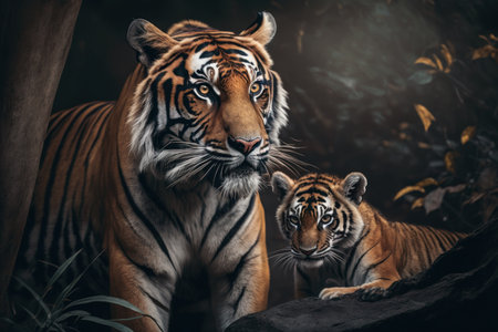 Tiger cub in natural habitat. Illustration, Generative AIの素材