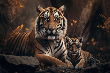 Tiger cub in natural habitat. Illustration, Generative AIの素材