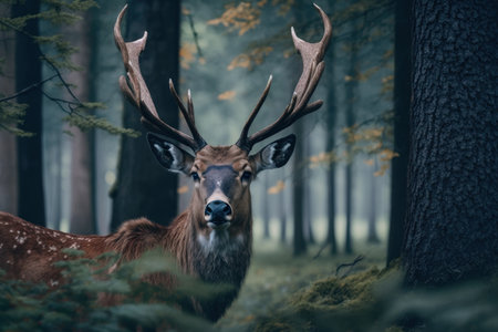 Close up wild Deer in nature habitat. Illustration, Generative AIの素材