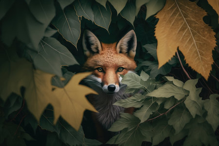 Close up wild red fox in nature habitat. Illustration, Generative AIの素材