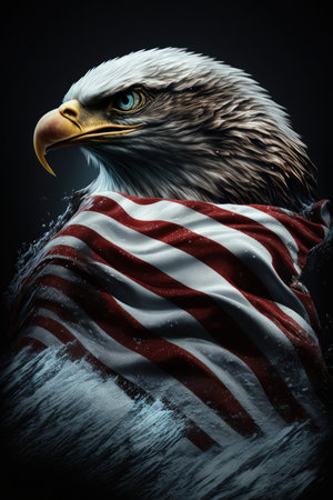American eagle on USA flag. Illustration, Generative AIの素材