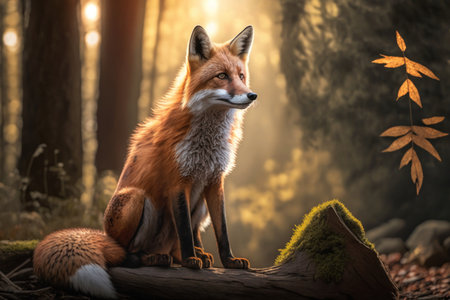 Close up wild red fox in nature habitat. Illustration, Generative AIの素材