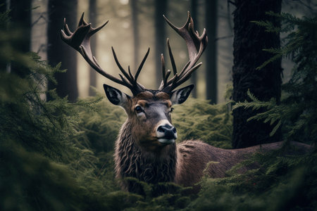 Close up wild Deer in nature habitat. Illustration, Generative AIの素材