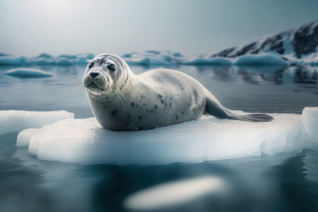 Seal on the ice of the lake. Illustration, Generative AIの素材