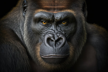 Close portrait adult gorilla, digital illustration painting, Generative AIの素材