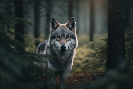 Close up wild Wolf in nature habitat. Illustration, Generative AIの素材