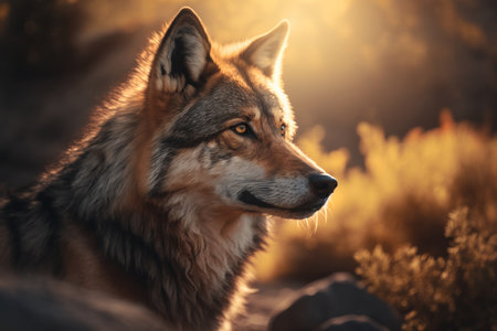Close up wild Wolf in nature habitat. Illustration, Generative AIの素材