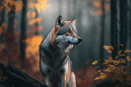 Close up wild Wolf in nature habitat. Illustration, Generative AIの素材