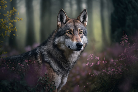 Close up wild Wolf in nature habitat. Illustration, Generative AIの素材