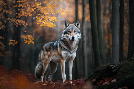 Close up wild Wolf in nature habitat. Illustration, Generative AIの素材