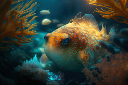 Beautiful underwater world with tropical fish, digital illustration painting, Generative AIの素材