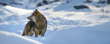 Gray wolf, Canis lupus in the winter mountain. Animal in the nature habitatの写真素材