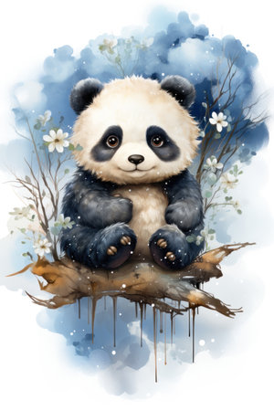 Cute baby panda cartoon in watercolor style illustration. AI Generativeの素材