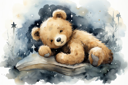 Cute baby bear cartoon in watercolor style illustration. AI Generativeの素材