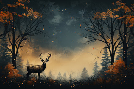 Adult Roe deer with big horns in forest. Illustration generative AIの素材