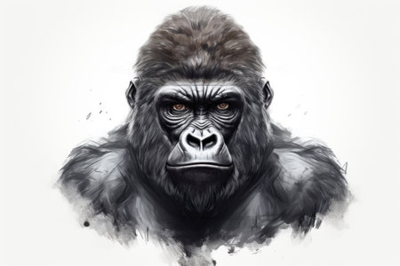 Close Angry Gorilla portrait on white background. Created with Generative AIの素材