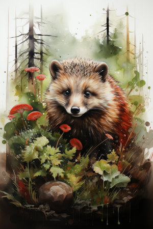 Watercolor hedgehog portrait illustration isolated on light background. AI Generativeの素材