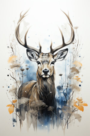 Roe deer portrait in watercolor style. Created with Generative AIの素材