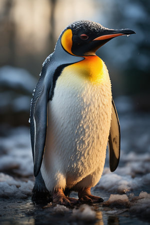 Penguin in polar regions, digital illustration painting. Created with Generative AIの素材
