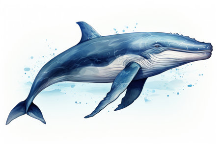 Watercolor blue whale illustration isolated on white background. AI Generativeの素材
