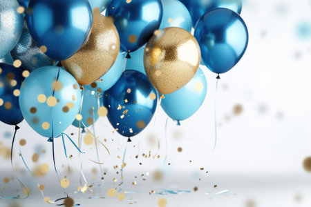 Beautiful happy birthday background with balloons on light. AI Generativeの素材