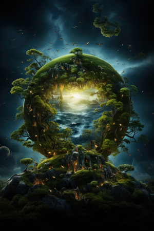Eco Concept Earth day planet. Ecology poster. AI Generativeの素材