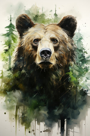 Illustration bear in watercolor. Animal on a white background. Generative AIの素材