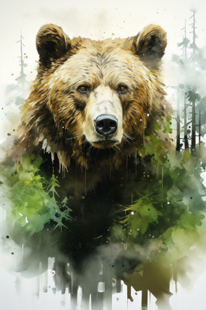 Illustration bear in watercolor. Animal on a white background. Generative AIの素材