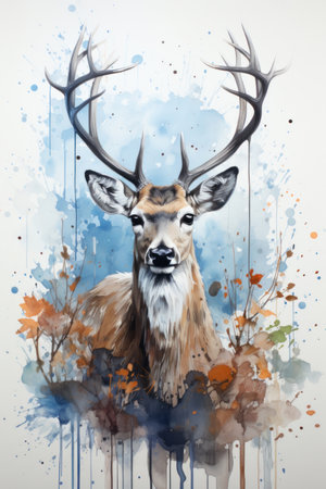 Roe deer portrait in watercolor style. Created with Generative AIの素材