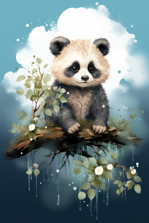 Cute baby panda cartoon in watercolor style illustration. AI Generativeの素材