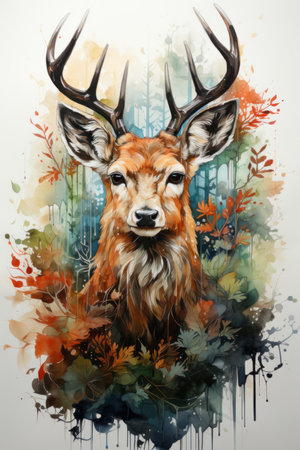Roe deer portrait in watercolor style. Created with Generative AIの素材