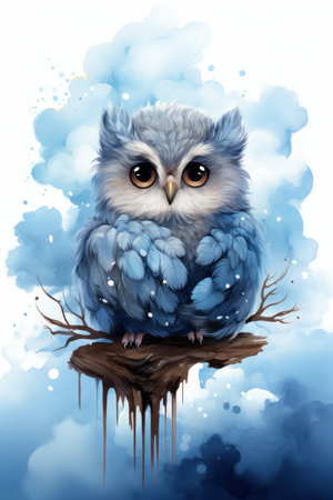 Cute baby owl cartoon in watercolor style illustration. AI Generativeの素材