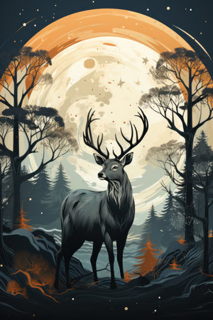 Adult Roe deer with big horns in forest. Illustration generative AIの素材
